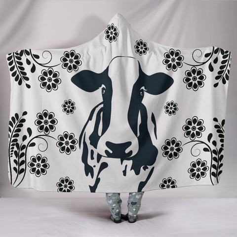 Cow Print with floral Hooded Blanket-Free Shipping