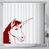 Red&White Unicorn Print Shower Curtain-Free Shipping