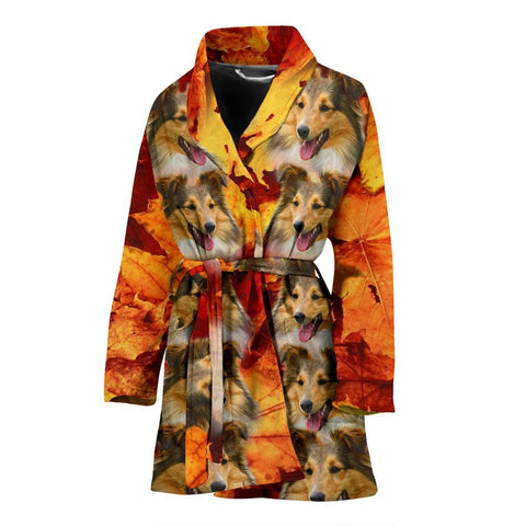 Shetland Sheepdog Print Women's Bath Robe-Free Shipping