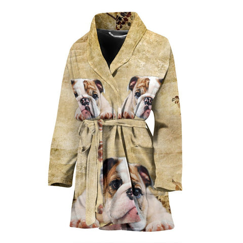 Bulldog Print Women's Bath Robe-Free Shipping