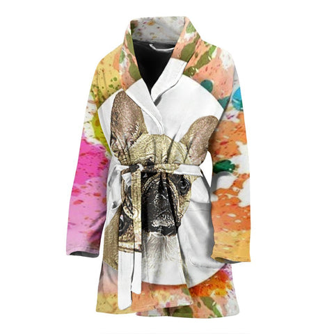 French Bulldog Print Women's Bath Robe-Free Shipping