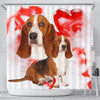 Basset Hound On Red Print Shower Curtains-Free Shipping
