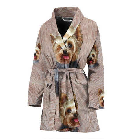 Lovely Yorkshire Terrier Print Women's Bath Robe-Free Shipping