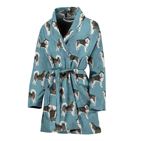 Lovely Alaskan Malamute Dog Pattern Print Women's Bath Robe-Free Shipping