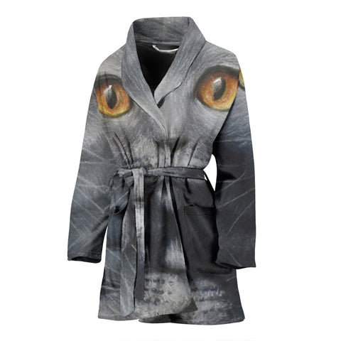 Russian Blue Cat Print Women's Bath Robe-Free Shipping