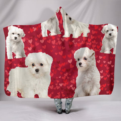 Maltese Dog On Red Print Hooded Blanket-Free Shipping