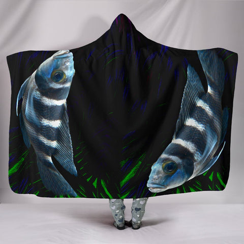 African Cichlid Fish Print Hooded Blanket-Free Shipping