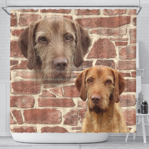 Wirehaired Vizsla On Wall Print Shower Curtains-Free Shipping