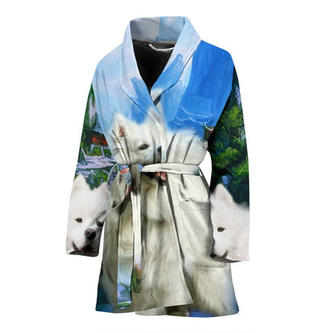 American Eskimo Print Women's Bath Robe-Free Shipping