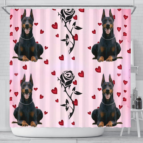 Doberman Pinscher With Rose Print Shower Curtain-Free Shipping