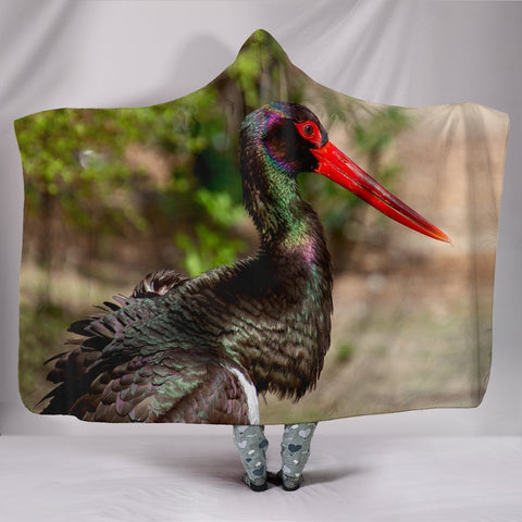 Black Stork Bird Print Hooded Blanket-Free Shipping