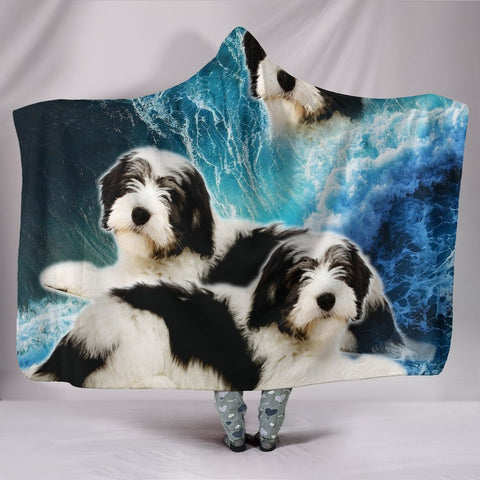 Polish Lowland Sheepdog Print Hooded Blanket-Free Shipping