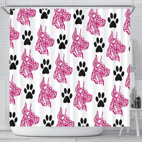 Amazing Great Dane With Paws Print Shower Curtain-Free Shipping