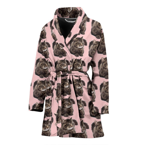 Maine Coon Cat Pattern Print Women's Bath Robe-Free Shipping