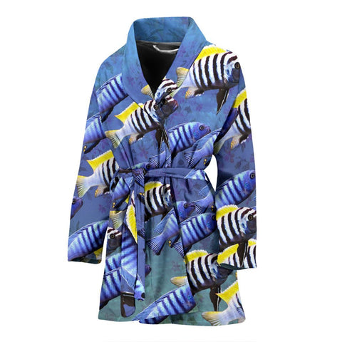 Cynotilapia Afra Fish Print Women's Bath Robe-Free Shipping