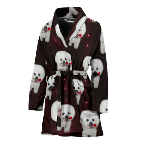 Bichon Frise Dog Print Women's Bath Robe-Free Shipping