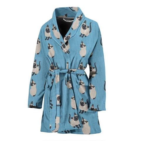 Siamese Cat Pattern Print Women's Bath Robe-Free Shipping