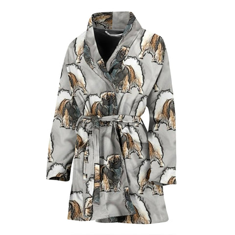 Tibetan Spaniel Dog Print Women's Bath Robe-Free Shipping