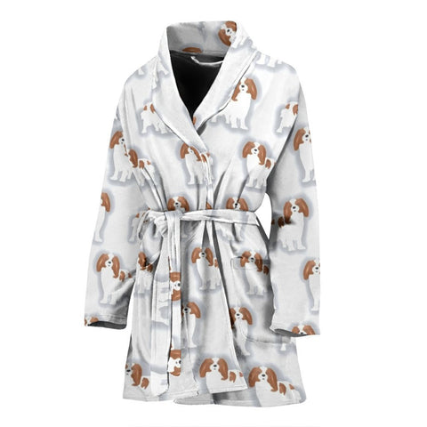 Cavalier King Charles Spaniel Patterns Print Women's Bath Robe-Free Shipping