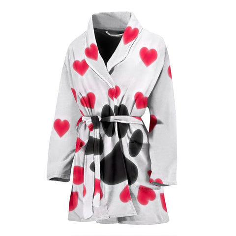 Paws Print With heart Women's Bath Robe-Free Shipping