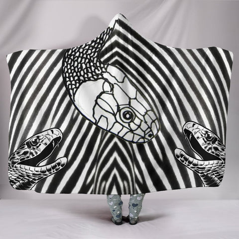 Black & White Snake Print Hooded Blanket-Free Shipping