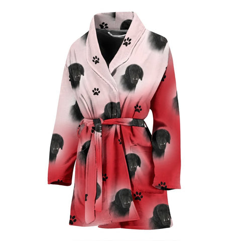 Amazing Curly-Coated Retriever Dog Print On Red/White Women's Bath Robe-Free Shipping