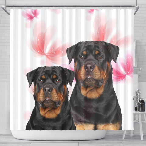 Rottweiler On White Print Shower Curtains-Free Shipping