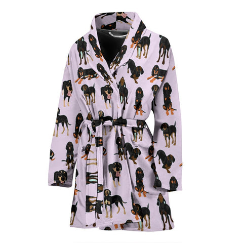 Black And Tan Coonhound Dog In Lots Print Women's Bath Robe-Free Shipping