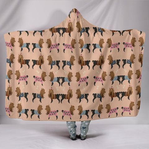 Cute Yorkie Pattern Print Hooded Blanket-Free Shipping