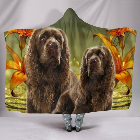 Cute Sussex Spaniel Print Hooded Blanket-Free Shipping