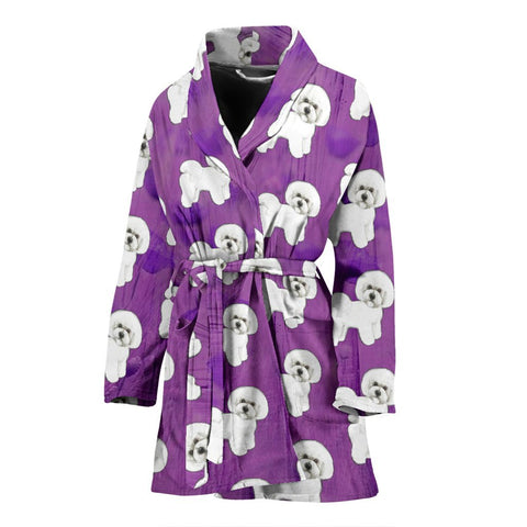 Bichon Frise Dog Pattern Print Women's Bath Robe-Free Shipping