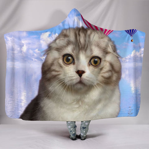 Cute Scottish Fold Cat Print Hooded Blanket-Free Shipping