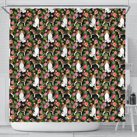 Beagle Dog Floral Print Shower Curtains-Free Shipping