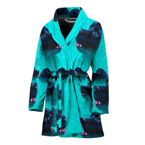 Newfoundland Dog Art Print Women's Bath Robe-Free Shipping