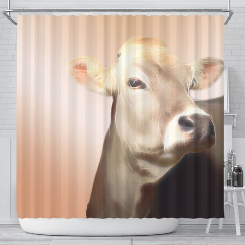 Cute Brown Swiss cattle (Cow) Print Shower Curtain-Free Shipping