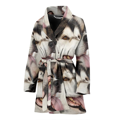 Alaskan Malamute Patterns Print Women's Bath Robe-Free Shipping