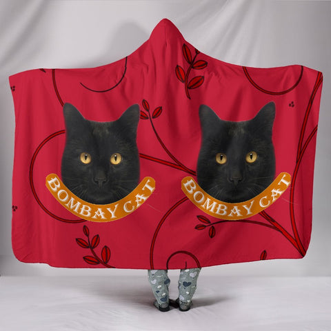 Bombay Cat Print On Red Hooded Blanket-Free Shipping