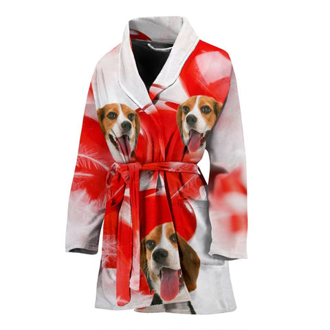 Beagle On White Print Women's Bath Robe-Free Shipping