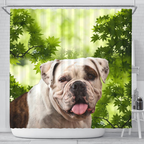 American Bulldog On Green Print Shower Curtain-Free Shipping