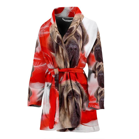 English Mastiff On Red Print Women's Bath Robe-Free Shipping