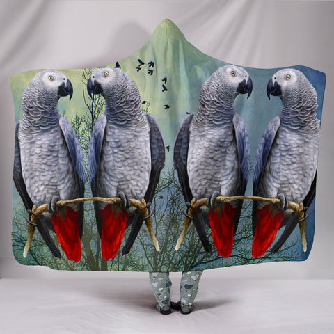 Lovely African Grey Parrot Print Hooded Blanket-Free Shipping