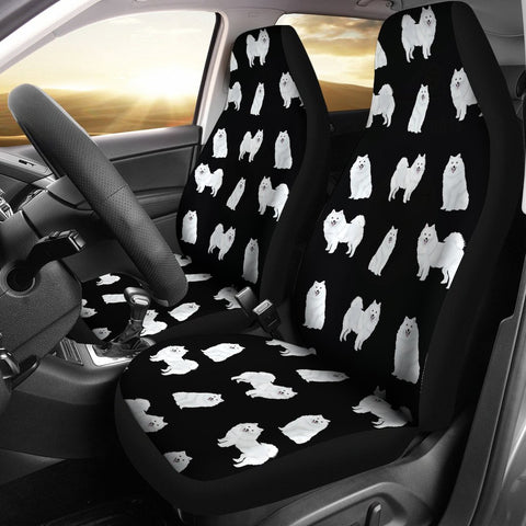 American Eskimo Dog Pattern On Black Print Car Seat Covers-Free Shipping