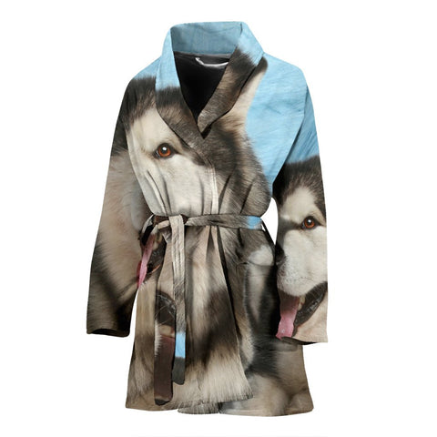 Alaskan Malamute Print Women's Bath Robe-Free Shipping