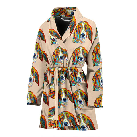 Basset Hound Dog Color Pattern Print Women's Bath Robe-Free Shipping