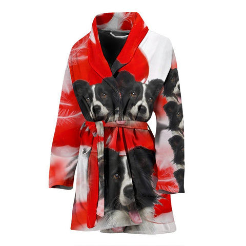 Border Collie On White Print Women's Bath Robe-Free Shipping