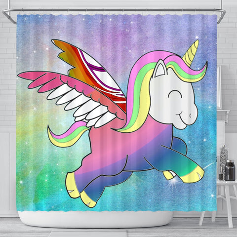 Cute Smiling Unicorn Print Shower Curtain-Free Shipping