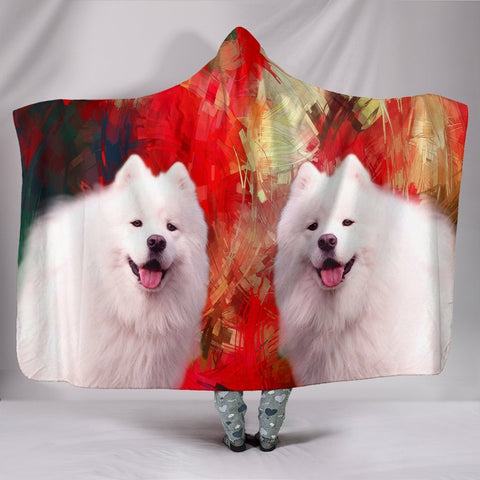 Cute American Eskimo Print Hooded Blanket-Free Shipping