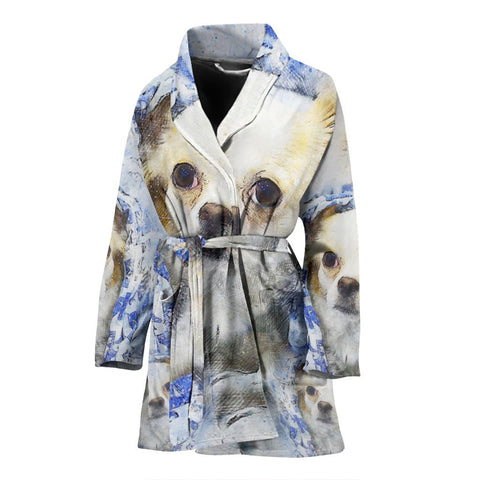 Cute Chihuahua Dog Color Art Print Women's Bath Robe-Free Shipping