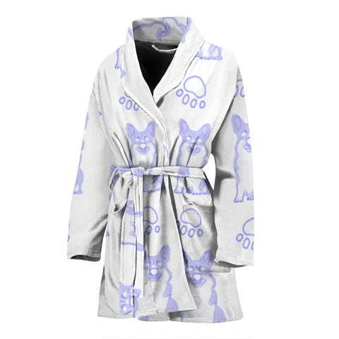 Pembroke Welsh Corgi Paws Print Women's Bath Robe-Free Shipping