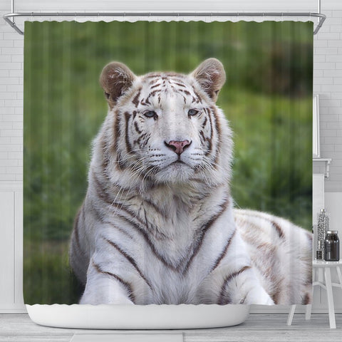 White Bengal Tiger Print Shower Curtains-Free Shipping